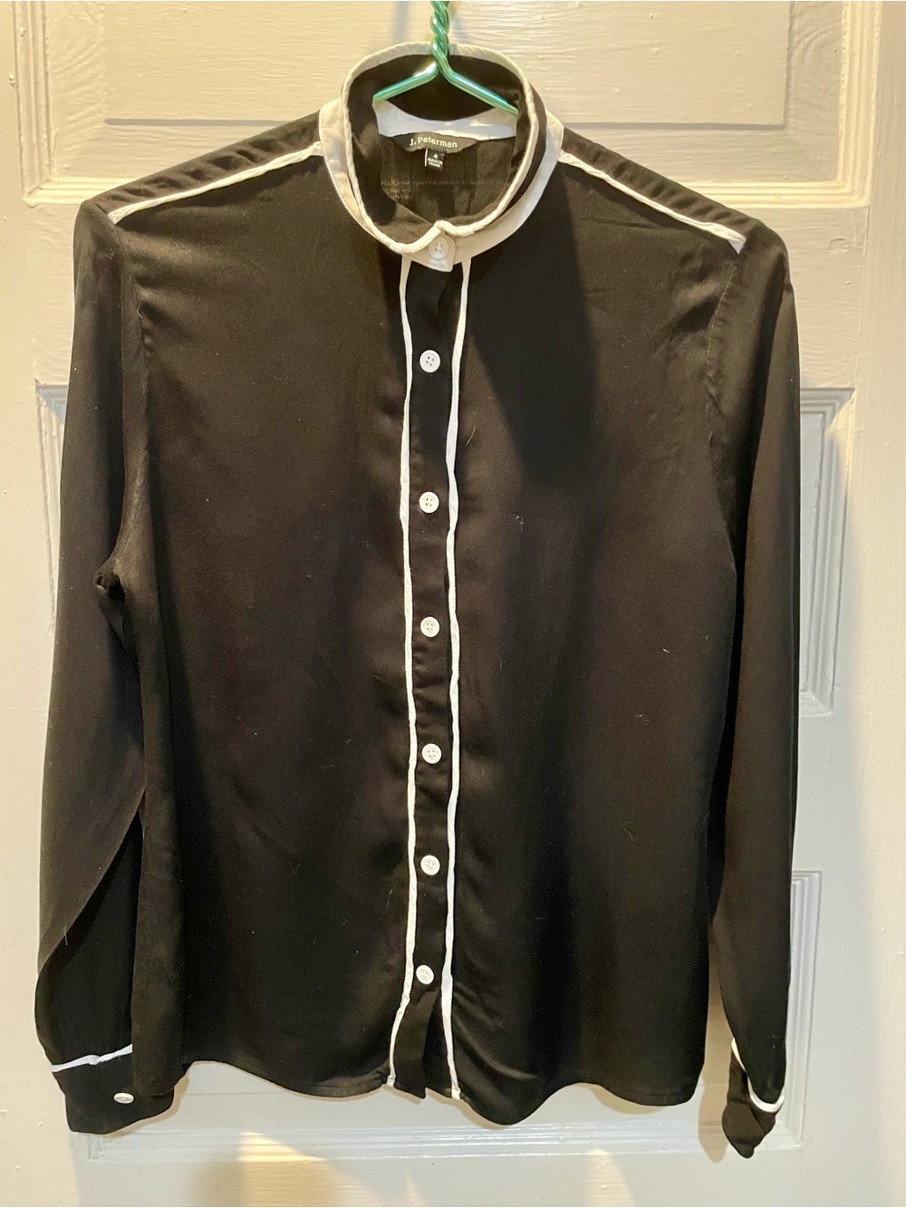 J. Peterman Black Button-Up Contrast Trim women’s blouse